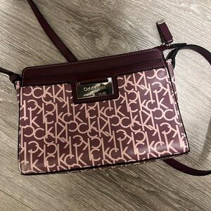Calvin Klein Monogram Pink and Burgundy Crossbody Bag